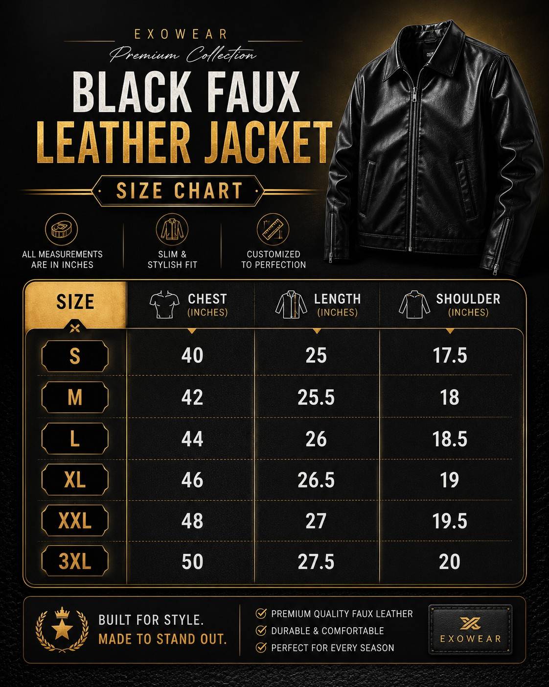 Boxy Fit Faux Leather Jacket for Men & Women | Oversized Vegan Leather Streetwear Jacket | Trendy Unisex Biker Zip-Up Coat | EXOWEAR