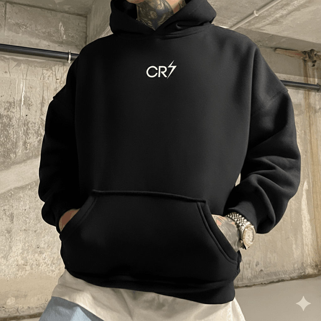 Ronaldo Black Oversized Hoodie | Unisex Heavyweight Streetwear Sweatshirt
