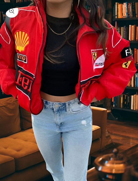Red Ferrari F1 Unisex Puffer Jacket by Exowear