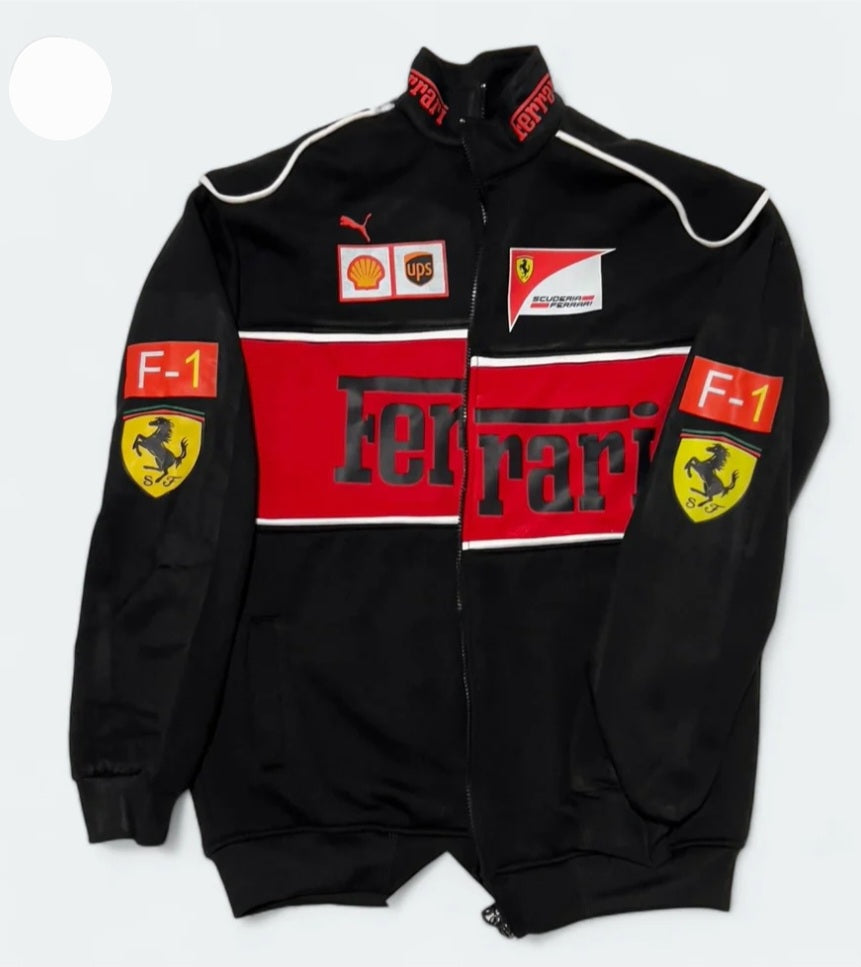 Black Ferrari Racing Jacket – Premium Motorsport Streetwear