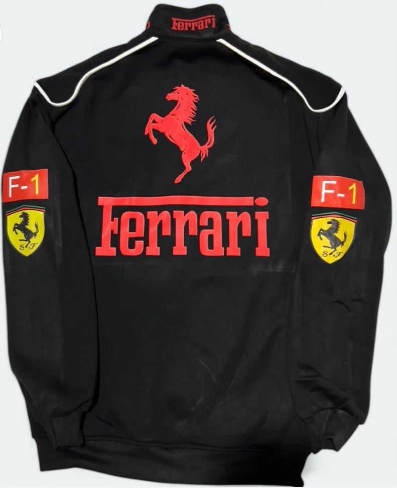 Black Ferrari Racing Jacket – Premium Motorsport Streetwear