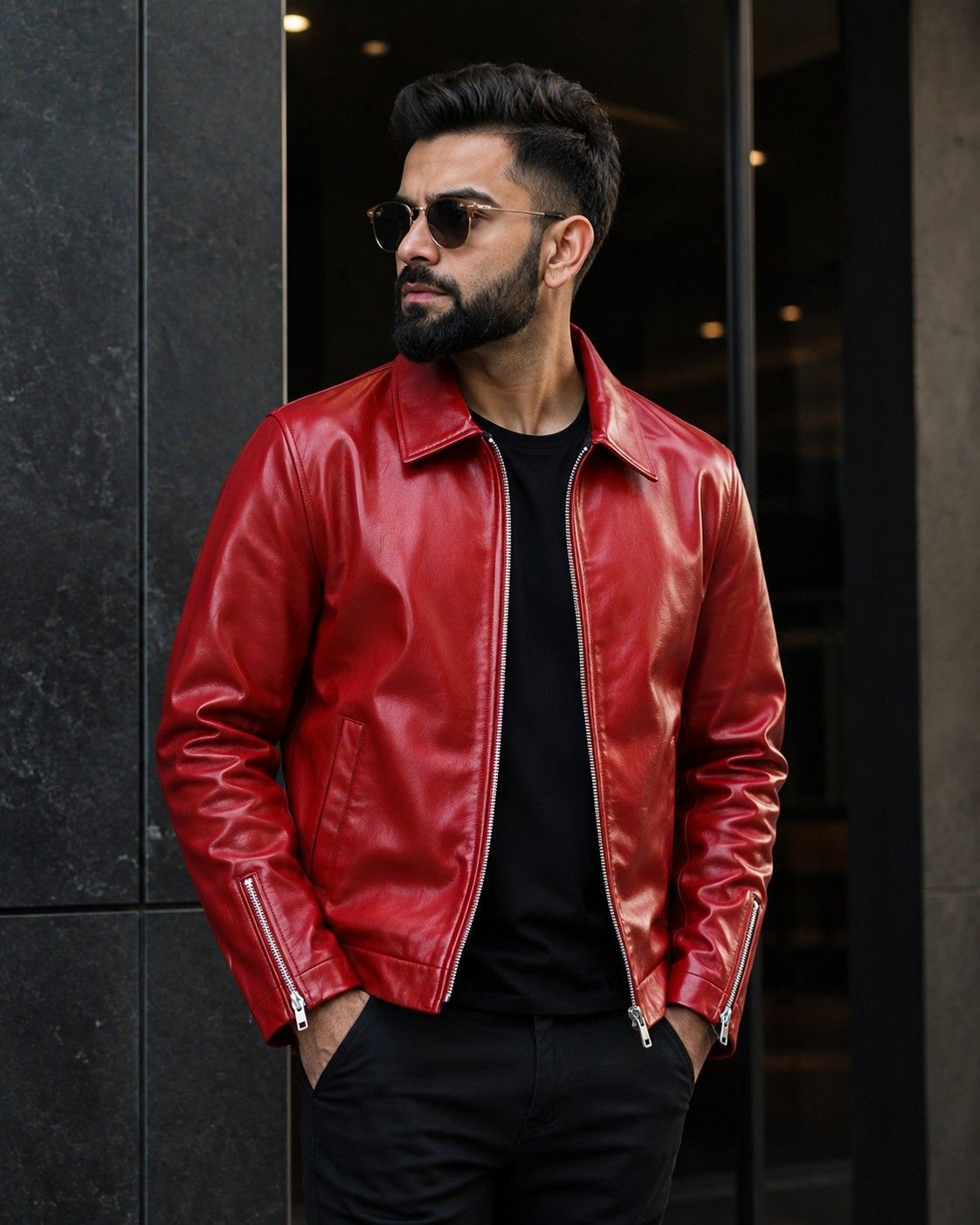 Boxy Fit Cropped Leather Racing Jacket
