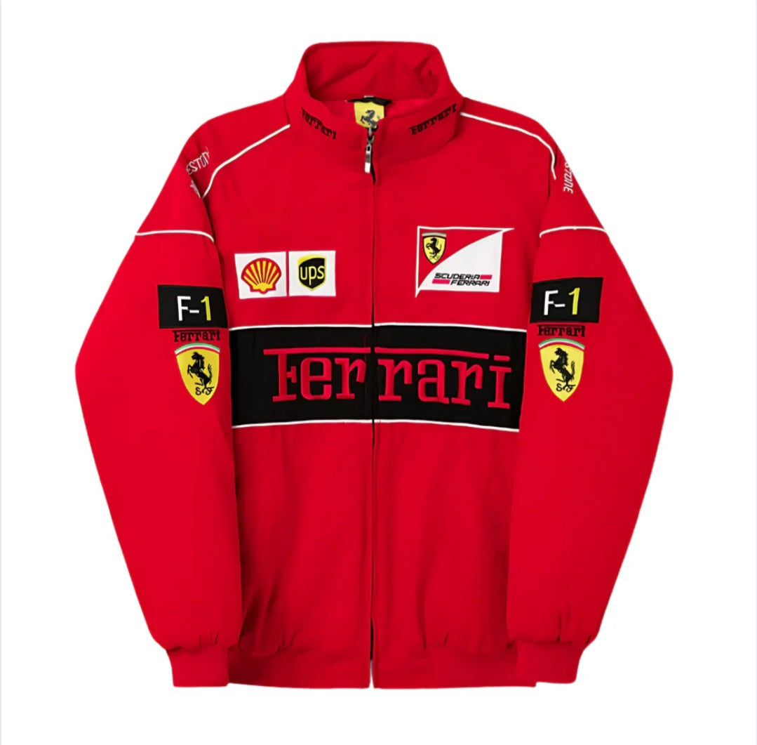Red F1 Racing Jacket for Men & Women | Motorsport Streetwear Zip-Up