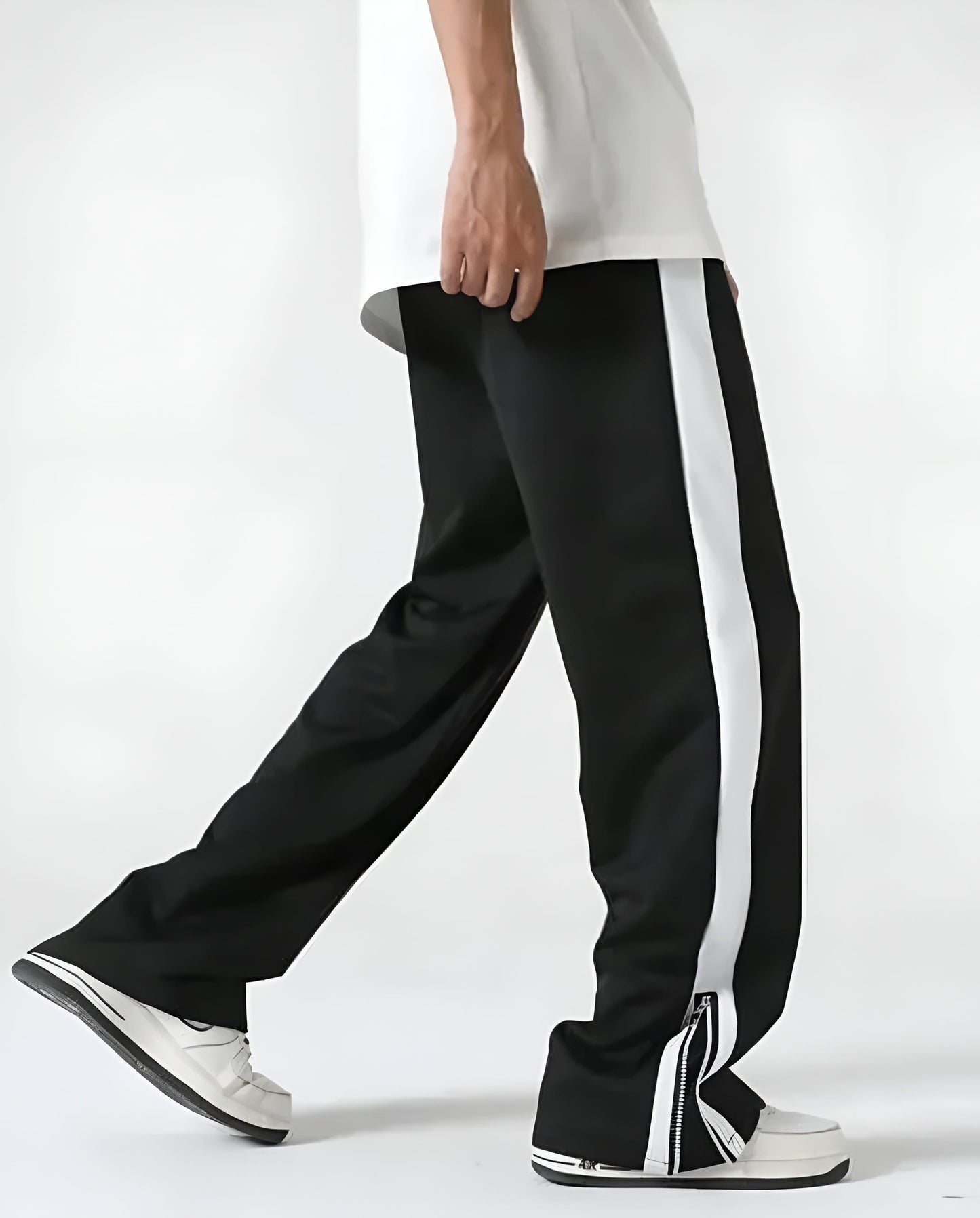 Black & White Patti Bottom Baggy Pants for Men – Trendy Street Style Loose Fit Track Pants