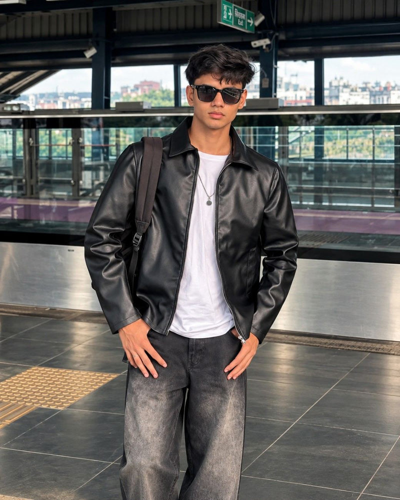 Unisex Black Leather Jacket Fit by Vintagvibe
