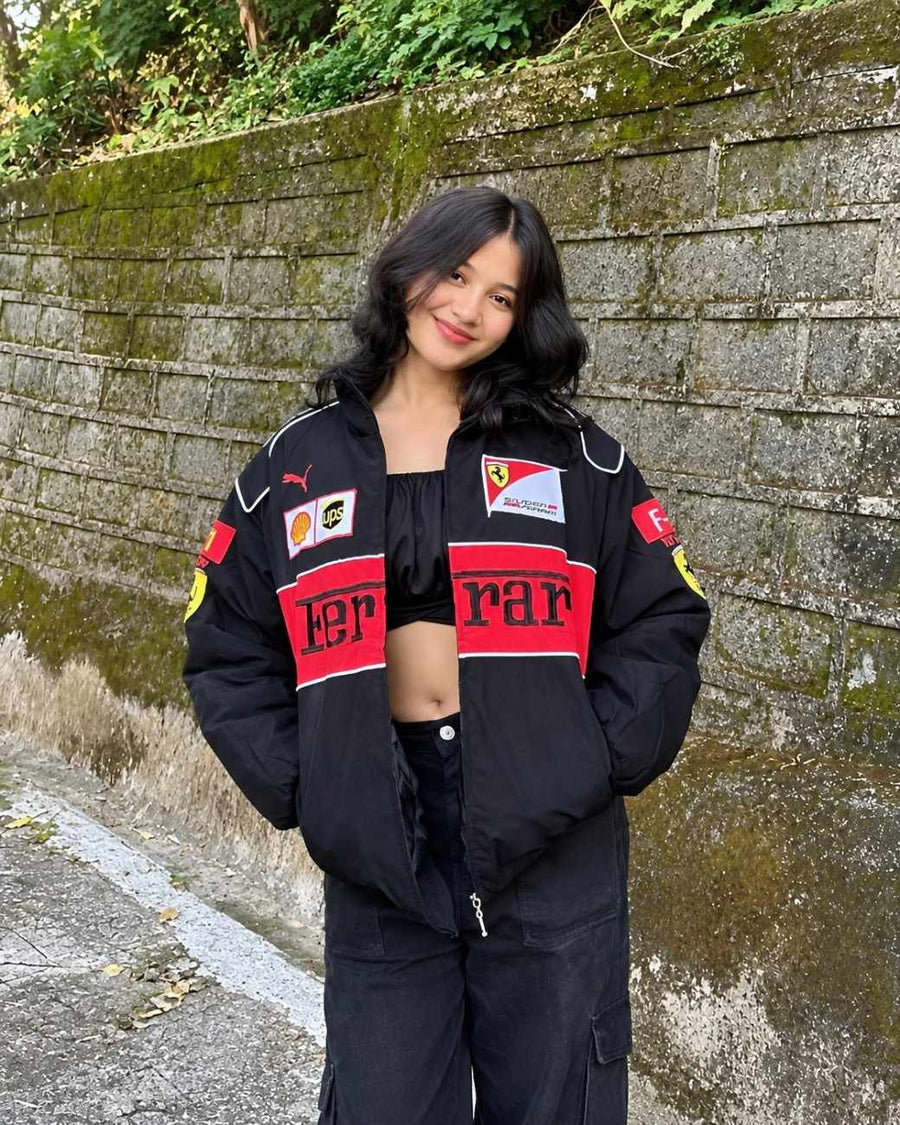 Unisex Black Ferrari F1 Racing Jacket by Vintagvibe