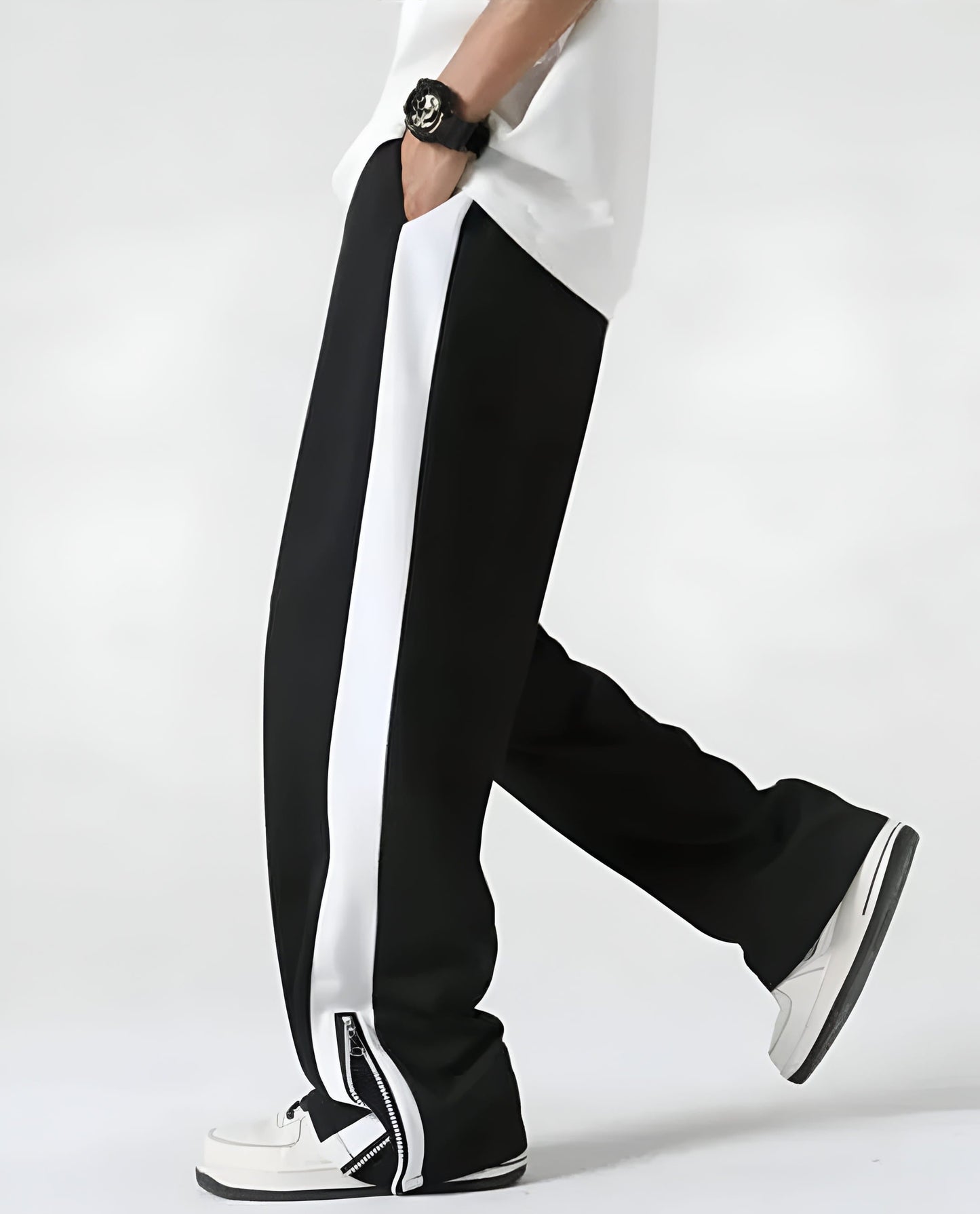 Black & White Patti Bottom Baggy Pants for Men – Trendy Street Style Loose Fit Track Pants