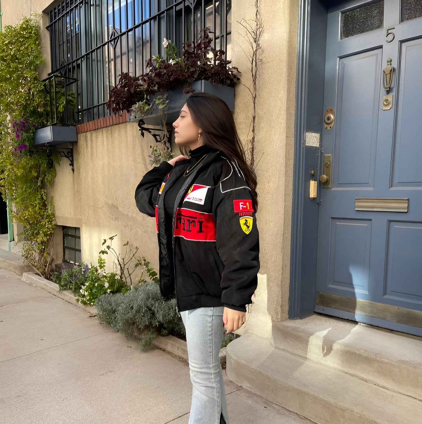 Black ferrari embroidery Racing Jacket Motorsport style
