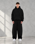 black heavyweight cotton fleece baggy sweatpants