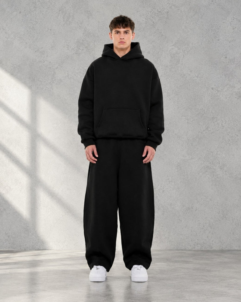 black heavyweight cotton fleece baggy sweatpants