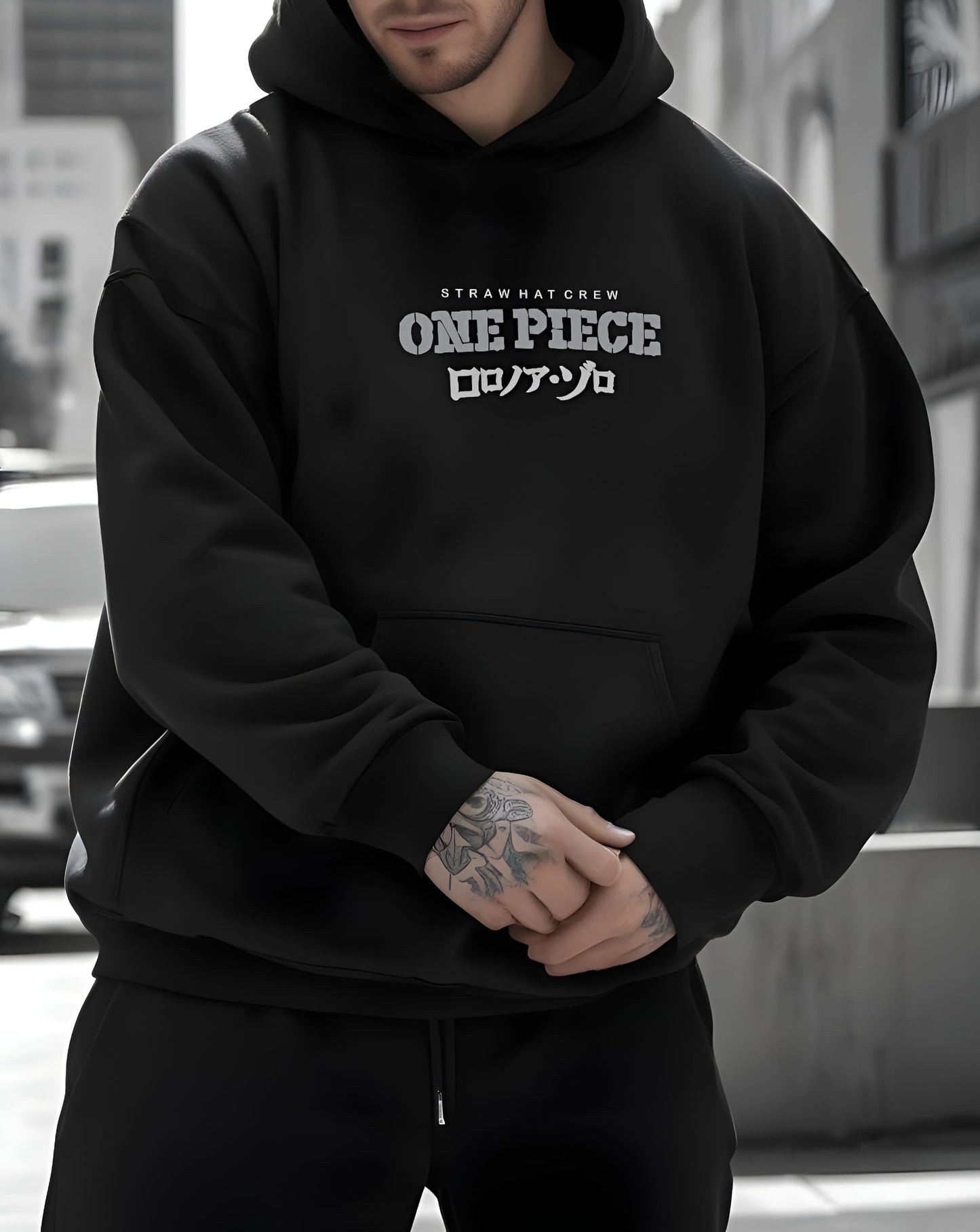 One Piece Straw Hat Crew Black Oversized Hoodie 300 GSM – Premium Heavyweight Anime Streetwear