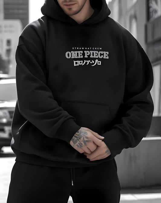 One Piece Straw Hat Crew Black Oversized Hoodie 300 GSM – Premium Heavyweight Anime Streetwear