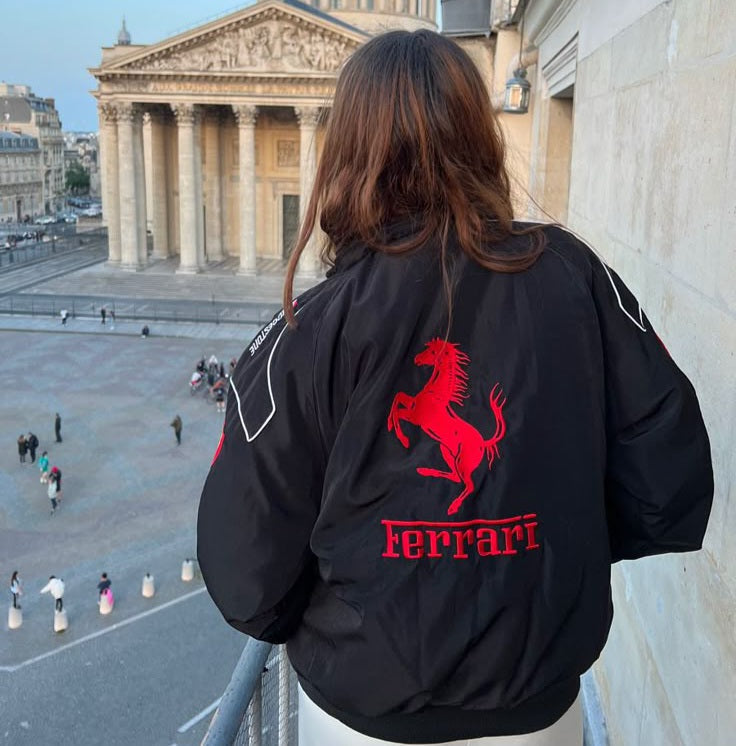 Black ferrari embroidery Racing Jacket Motorsport style