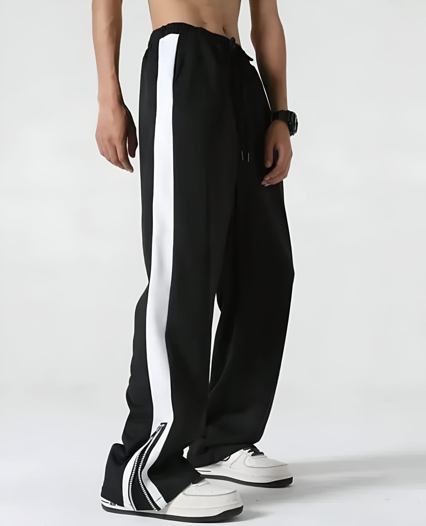 Black & White Patti Bottom Baggy Pants for Men – Trendy Street Style Loose Fit Track Pants