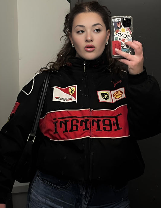 Black ferrari embroidery Racing Jacket Motorsport style