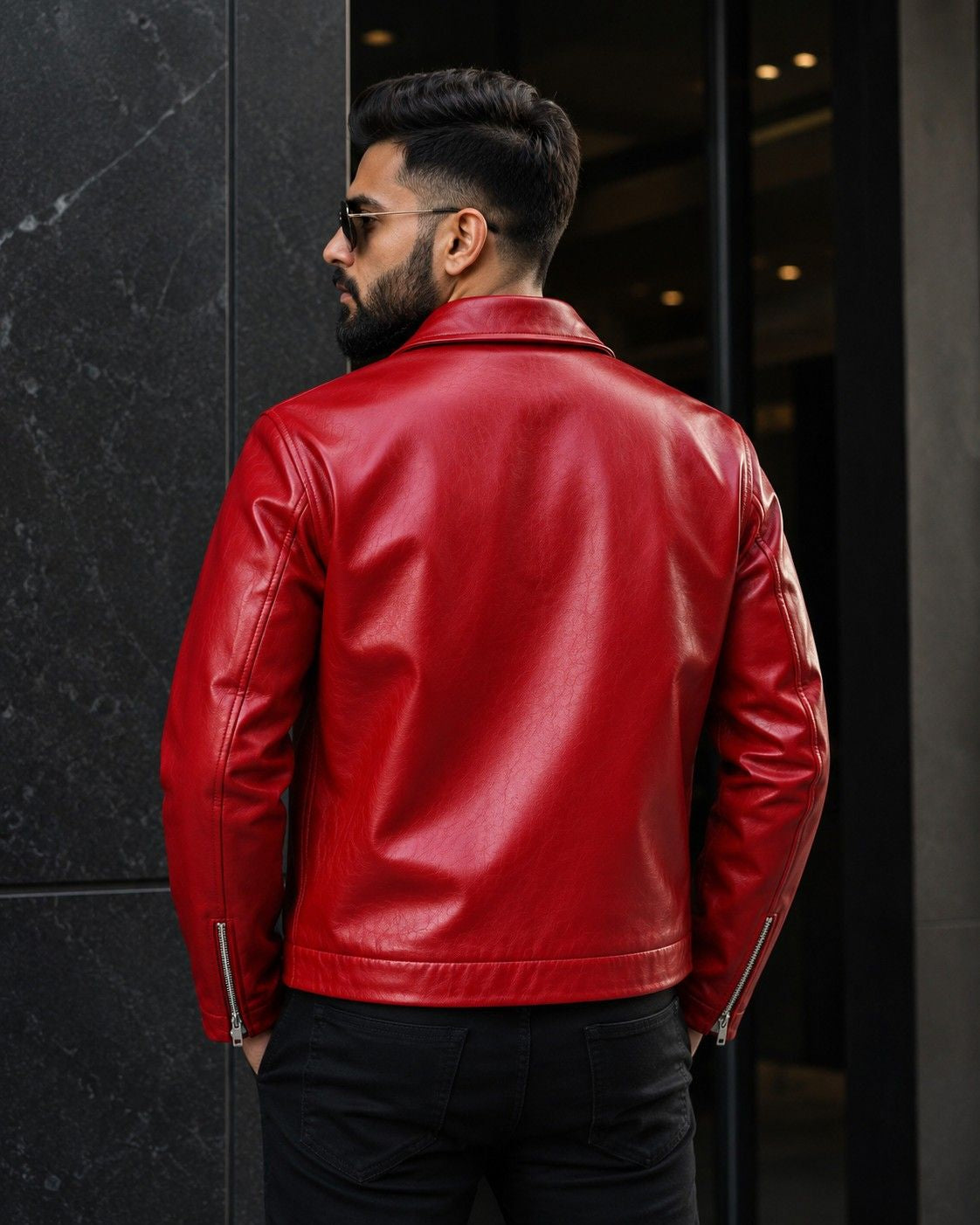 Black Boxy Fit Leather Jacket