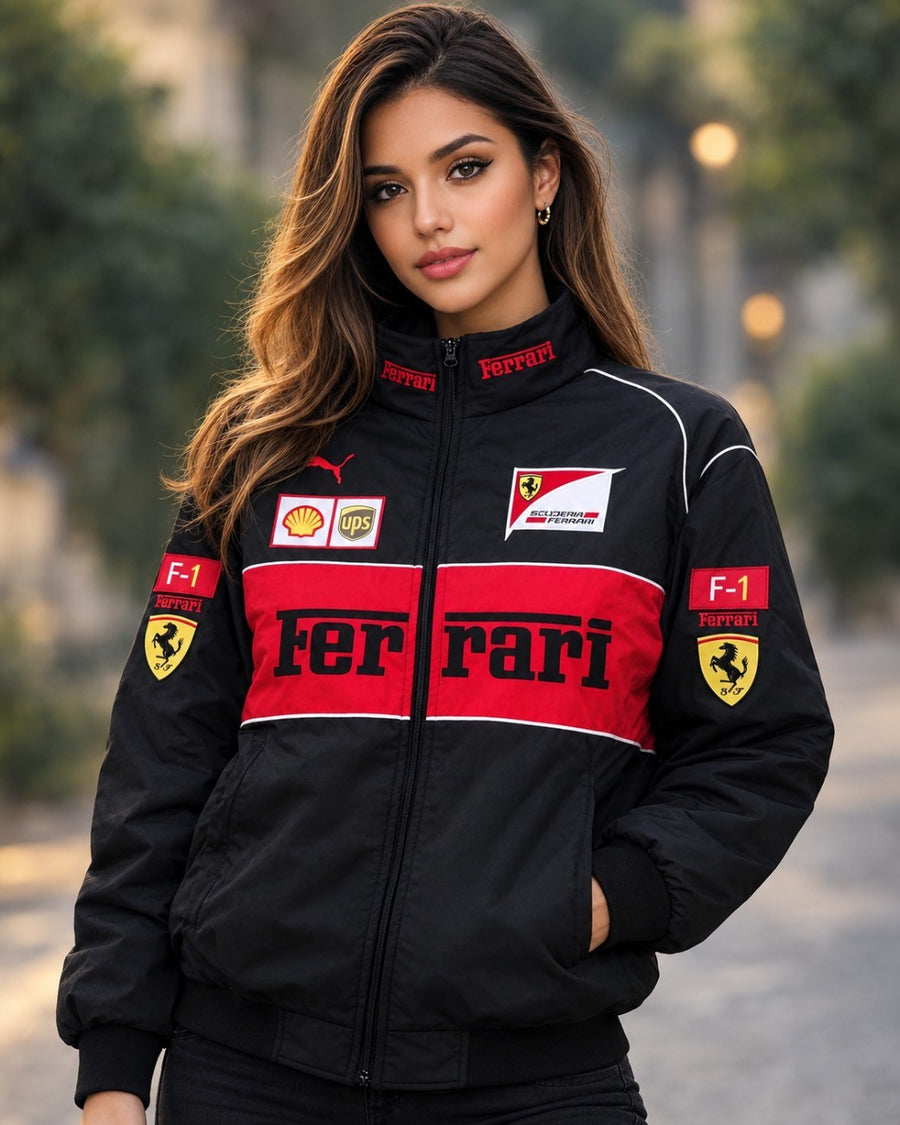Black ferrari embroidery Racing Jacket Motorsport style