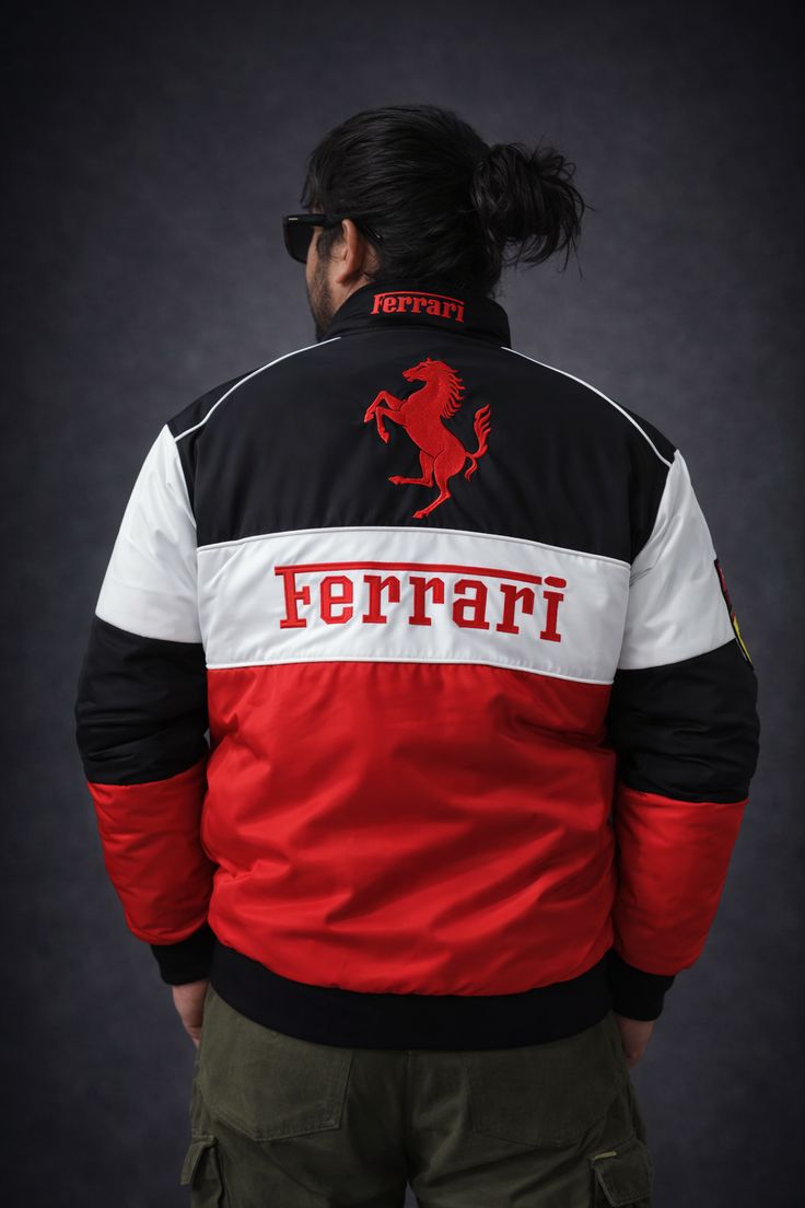 Tri Color Ferrari Racing Jacket – Premium Motorsport Streetwear for Men