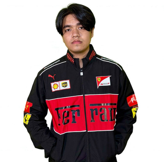 Black Ferrari Racing Jacket – Premium Motorsport Streetwear