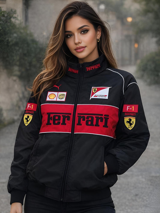 Black ferrari embroidery Racing Jacket Motorsport style
