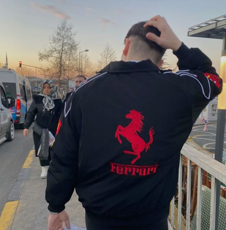 Black ferrari embroidery Racing Jacket Motorsport style