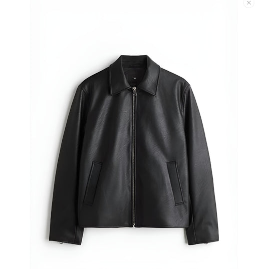Black Boxy Leather Jacket Vintage Essentials